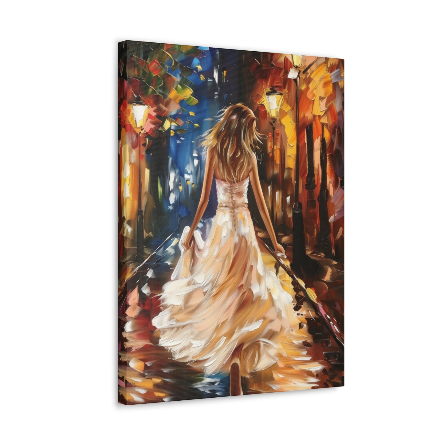 bride walking in street - Leonid Afremov Style Digital Print Canvas Gallery Wraps