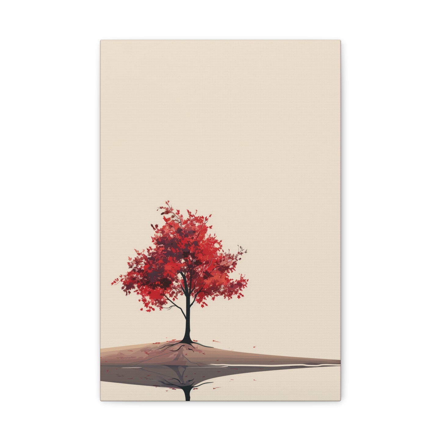 Lone Tree with Red Leaves - Portrait Illustration Canvas Gallery Wraps