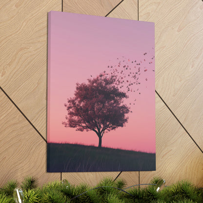 Tree in a Purple Sunset Digital Illustration Canvas Gallery Wraps