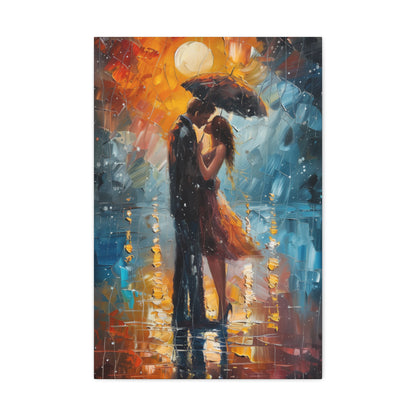 couple holding a umbrella in rain - Leonid Afremov Style Digital Print Canvas Gallery Wraps