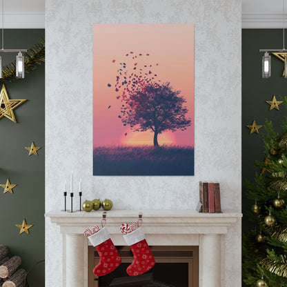 Tree in a Golden Sunset Digital Illustration Canvas Gallery Wraps