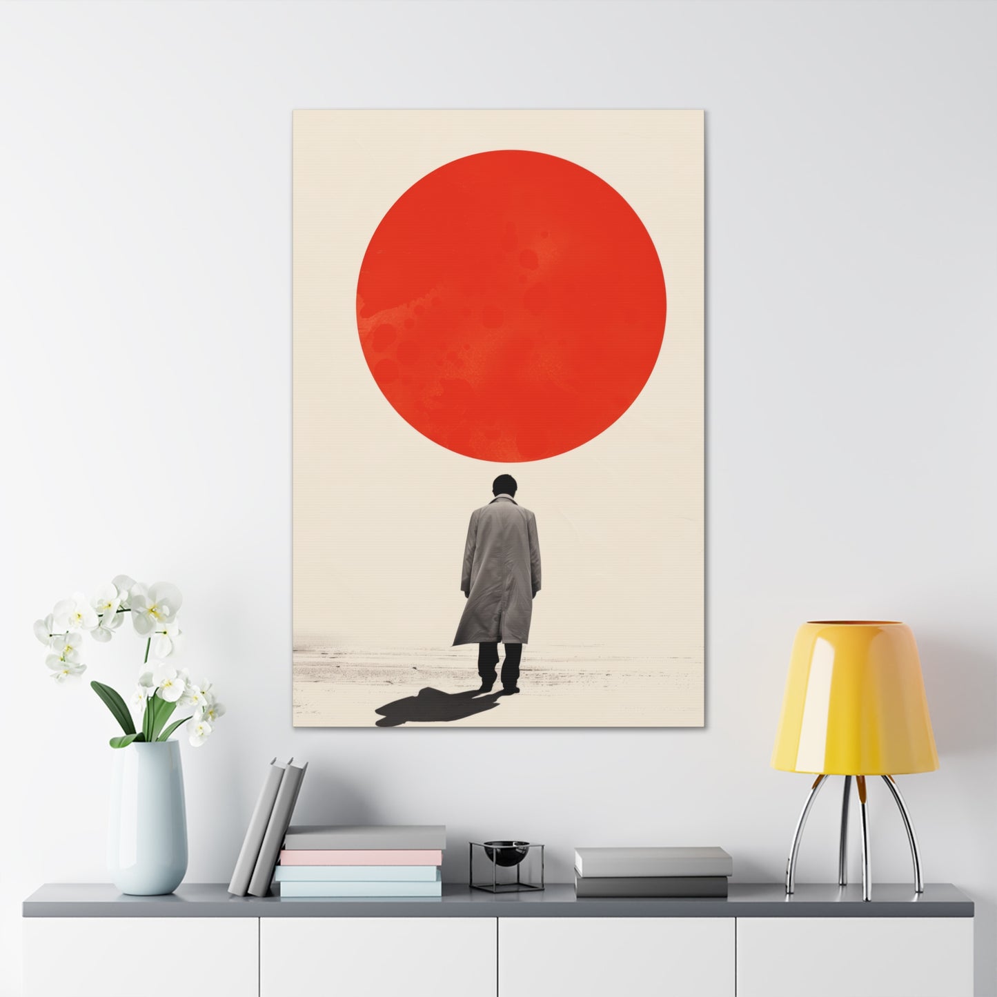 Man walking to red circle  - Takeshi Kitano Style Digital Illustration Canvas Gallery Wraps