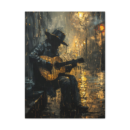 Man Playing Guitar on the Street - Rembrandt Style Digital Oil Painting Canvas Gallery Wraps