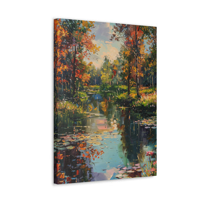 Lake in a Forest - Claude Monet Style Digital Print Canvas Gallery Wraps