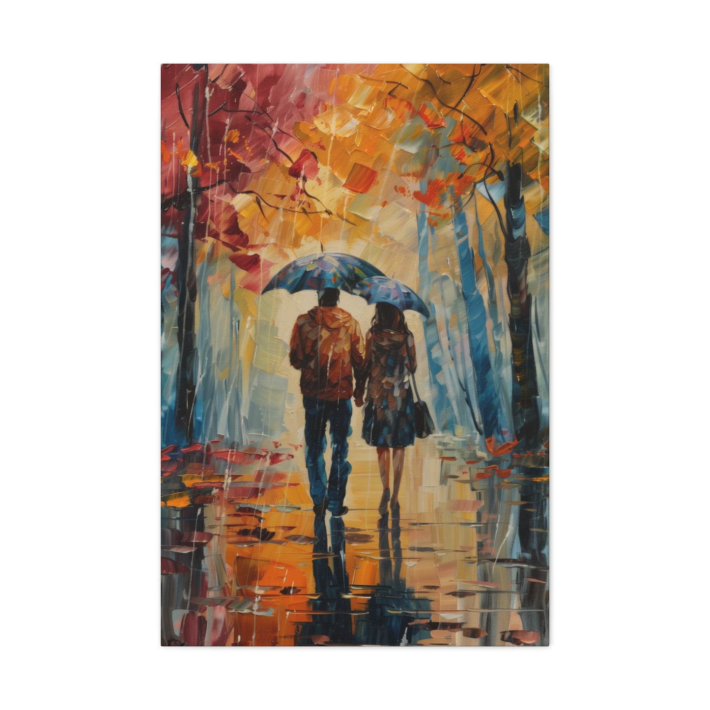 couple walking on the street with umbrella - Leonid Afremov Style Digital Print Canvas Gallery Wraps