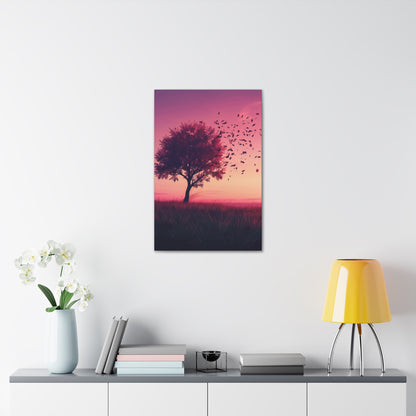 Tree in a Purple Sunset Digital Illustration Canvas Gallery Wraps