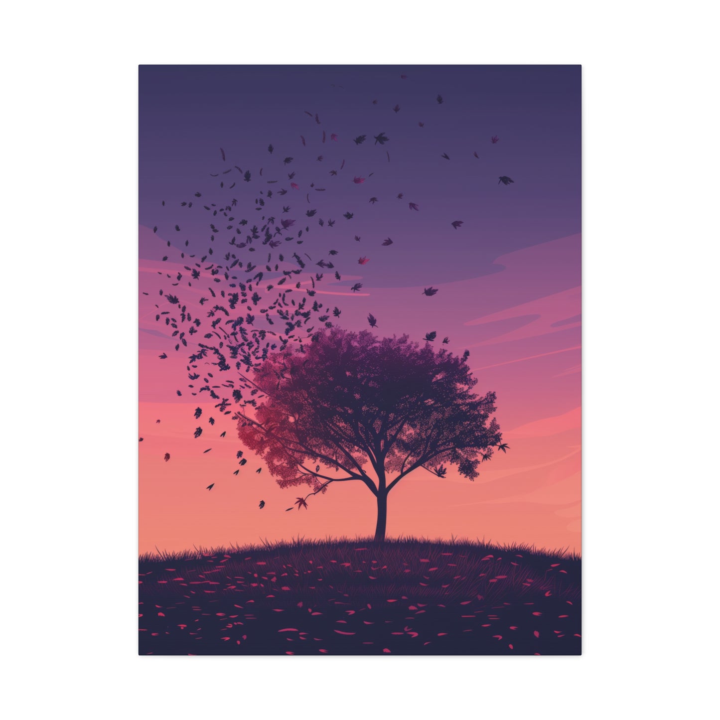 Tree in a Purple Sunset Digital Illustration Canvas Gallery Wraps