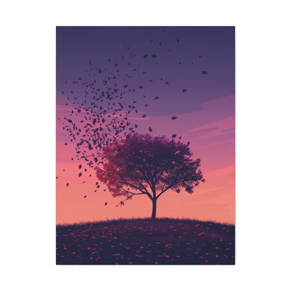 Tree in a Purple Sunset Digital Illustration Canvas Gallery Wraps