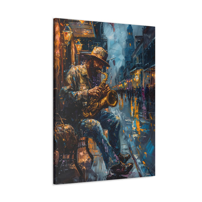 Man Playing Horn on the Street - Rembrandt Style Digital Oil Painting Canvas Gallery Wraps