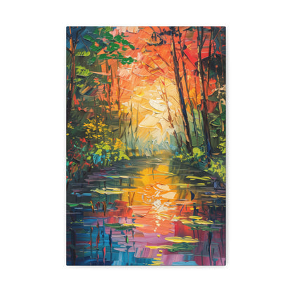 Lake in a Autumn Forest - Claude Monet Style Digital Print Canvas Gallery Wraps