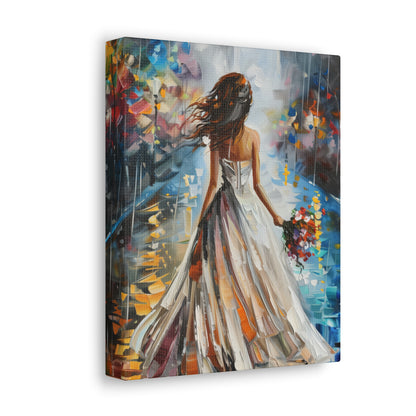 bride walking in street - Leonid Afremov Style Digital Print Canvas Gallery Wraps