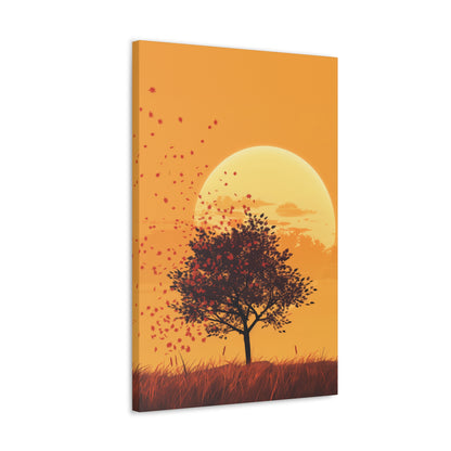 Tree in a Golden Sunset Digital Illustration Canvas Gallery Wraps