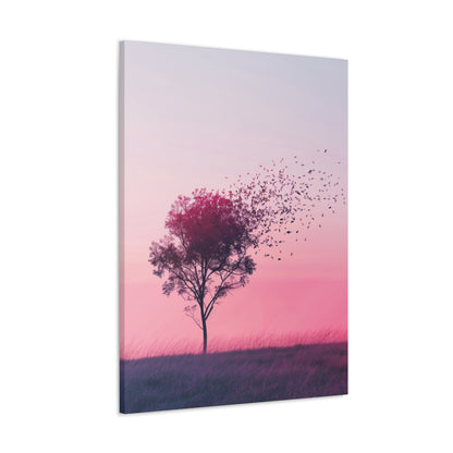 Tree in a Purple Sunset Digital Illustration Canvas Gallery Wraps