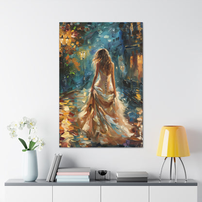 bride walking in the street - Leonid Afremov Style Digital Print Canvas Gallery Wraps