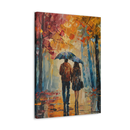 couple walking on the street with umbrella - Leonid Afremov Style Digital Print Canvas Gallery Wraps