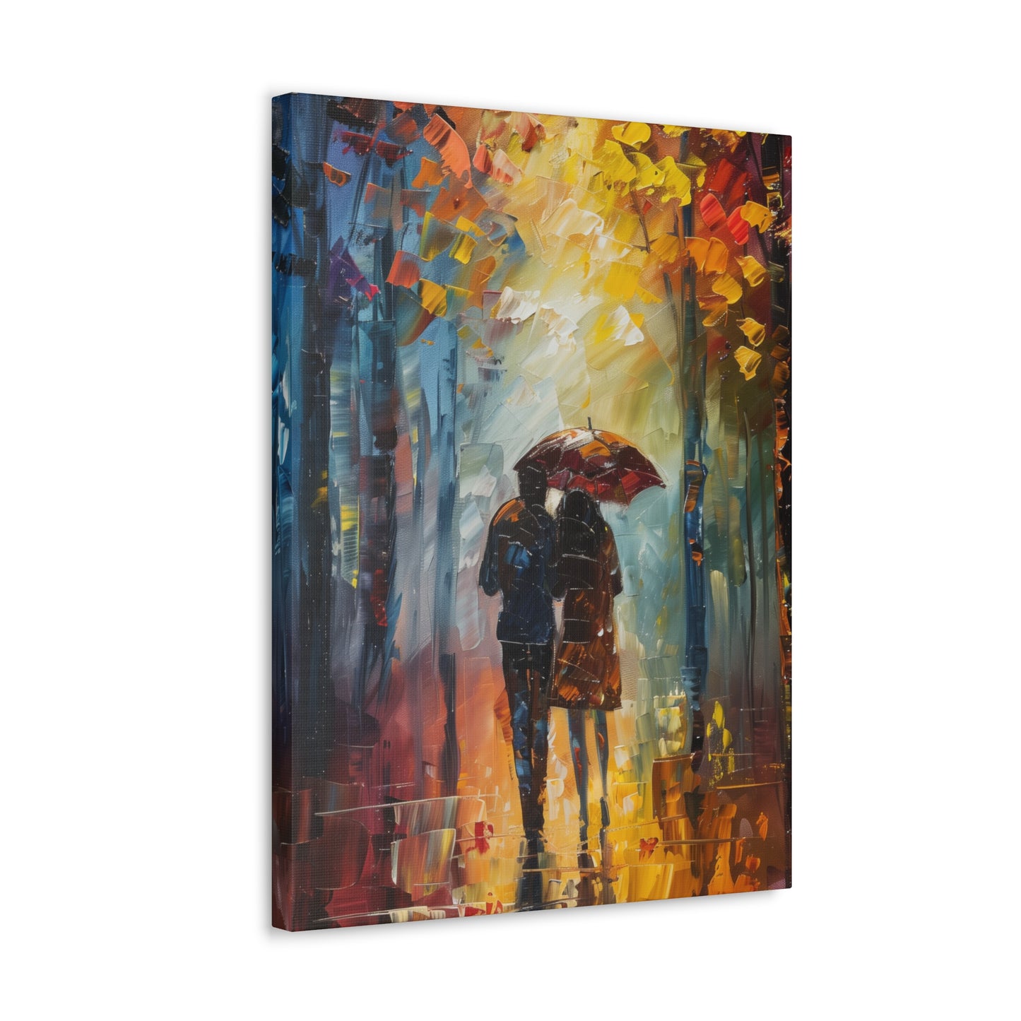 Couple Walking in the Street with Umbrella - Leonid Afremov Style Digital Oil Painting Canvas Gallery Wraps