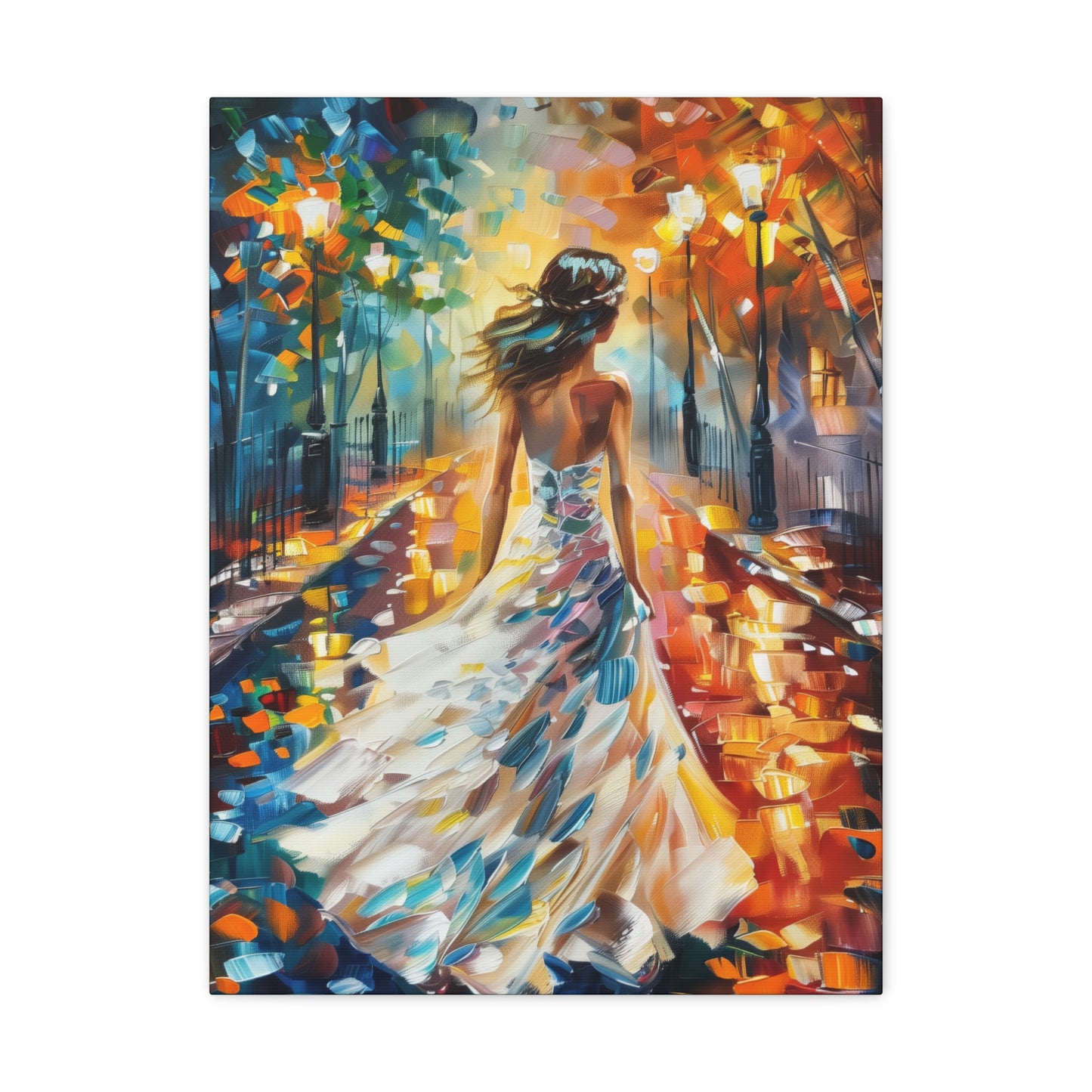 bride walking in the street - Leonid Afremov Style Digital Print Canvas Gallery Wraps