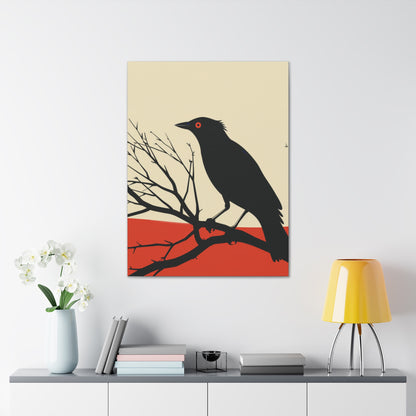 Black Bird Sitting on a Branch Digital Illustration Canvas Gallery Wraps