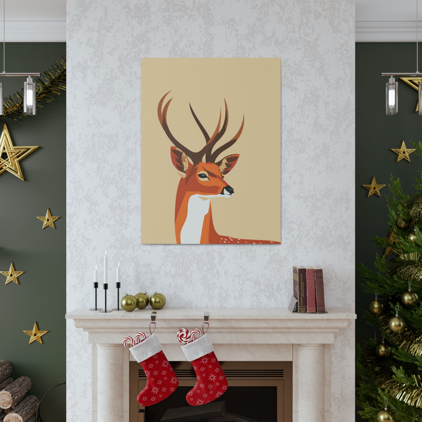 Deer with Antlers Digital Illustration Canvas Gallery Wraps