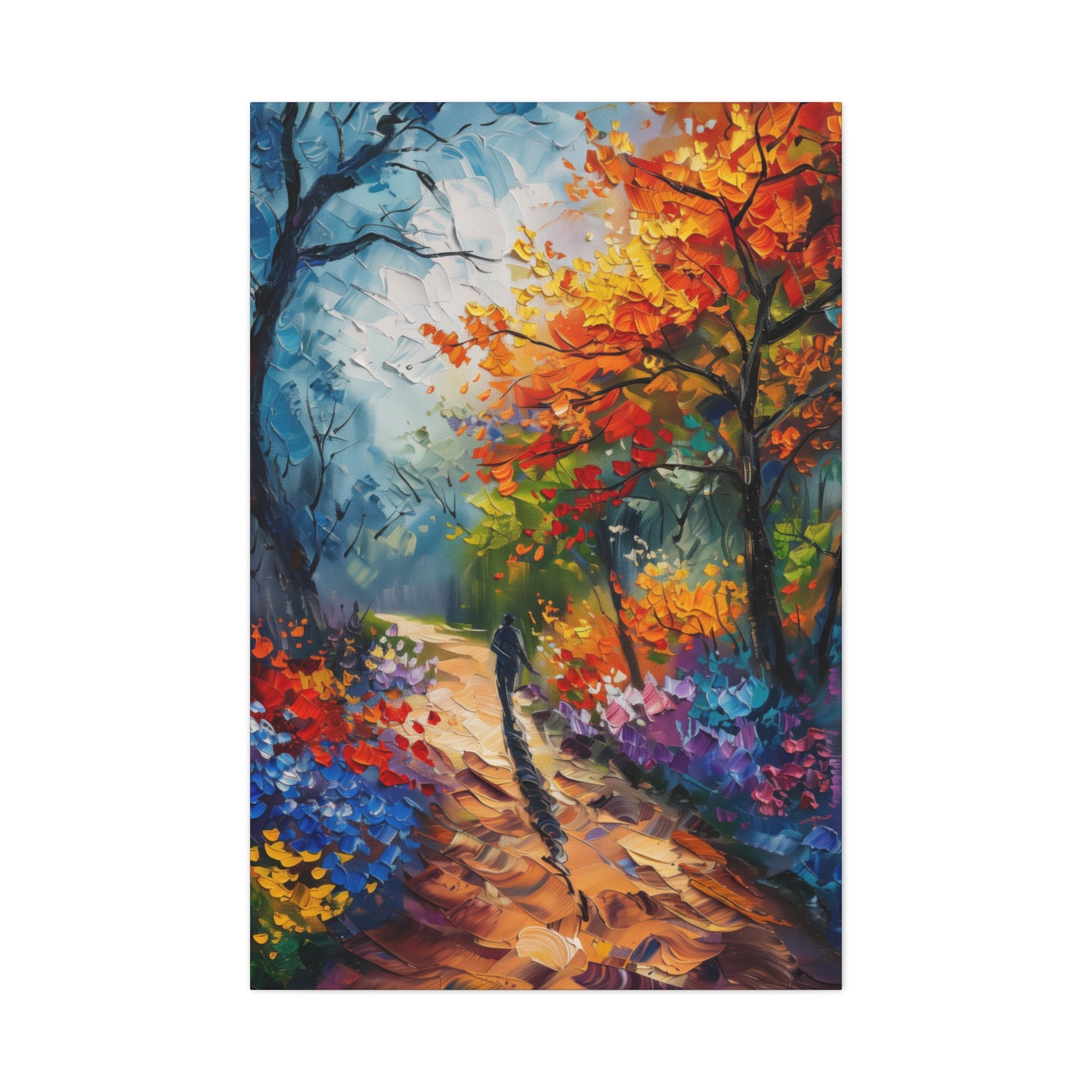 Person Running Through Autumn Forest - Leonid Afremov Oil Painting Canvas Gallery Wraps