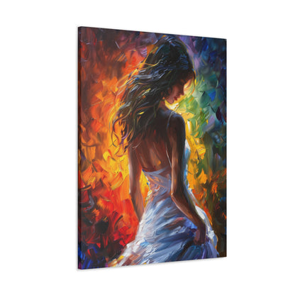 Lady in White Dress - Leonid Afremov Style Digital Oil Painting Canvas Gallery Wraps