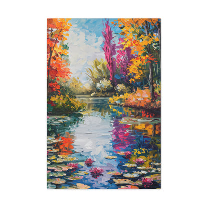 Pond in a Autumn Forest - Claude Monet Style Digital Print Canvas Gallery Wraps