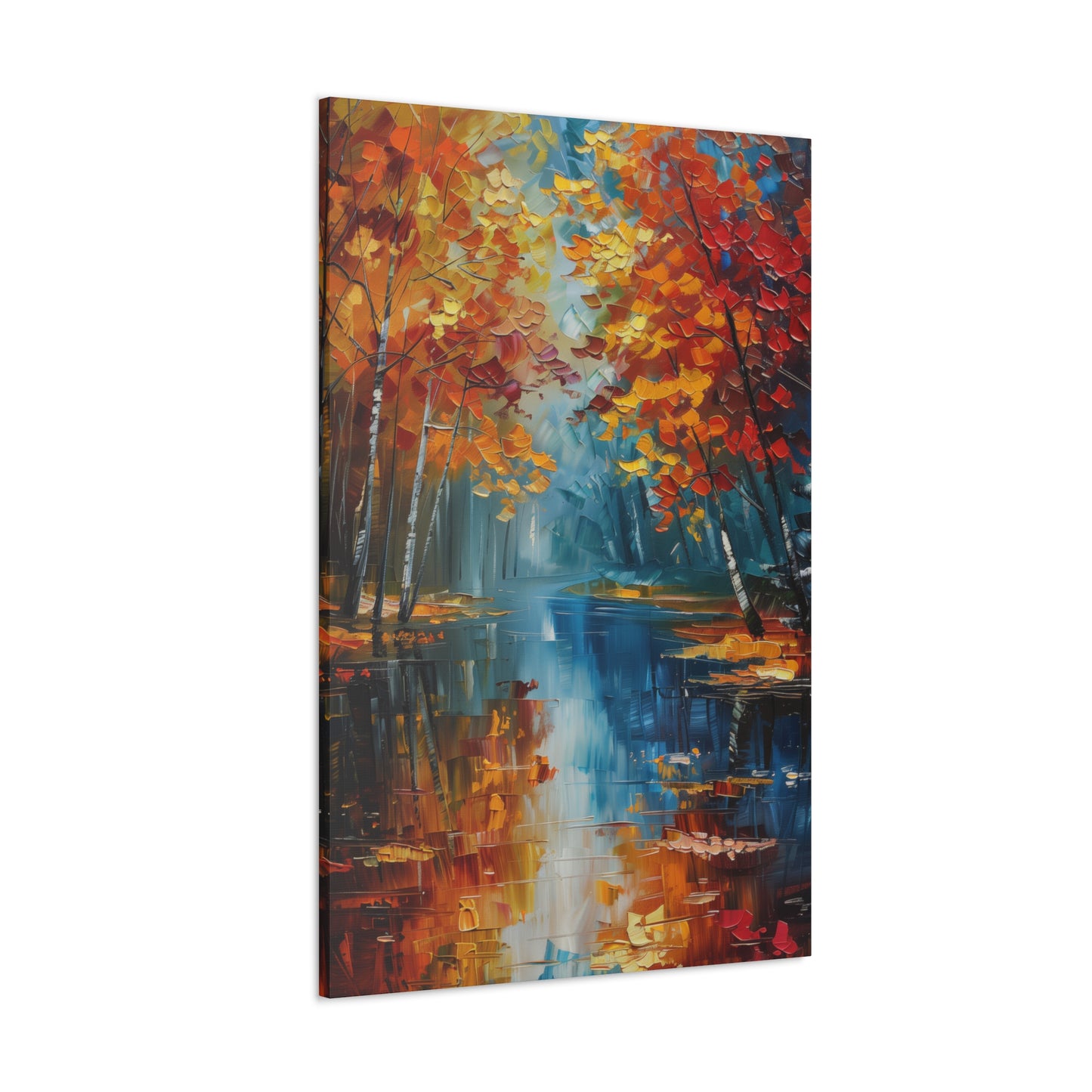 a river flows through autumn forest - Leonid Afremov Style Digital Print Canvas Gallery Wraps