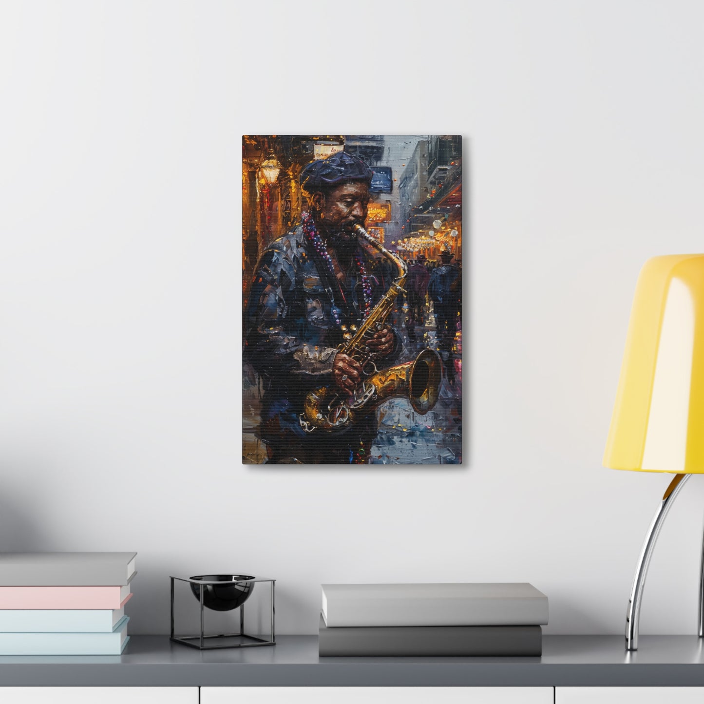 Man Playing Horn on the Street - Rembrandt Style Digital Oil Painting Canvas Gallery Wraps