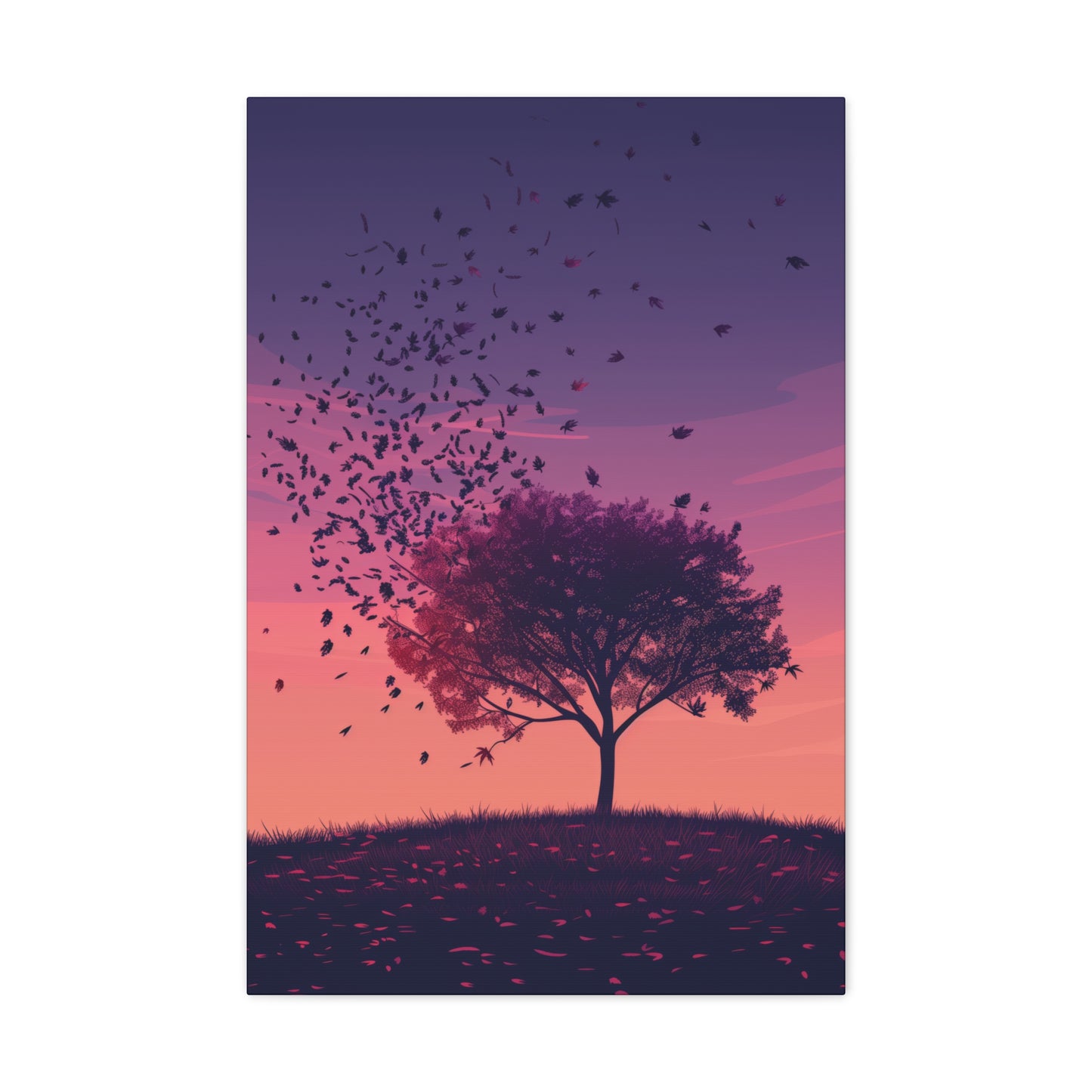 Tree in a Purple Sunset Digital Illustration Canvas Gallery Wraps