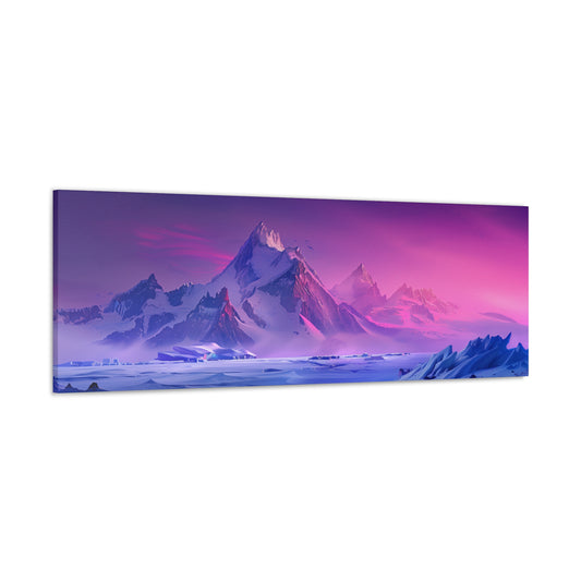 Snowy Mountain Evening in Antarctica - Digital Landscape Illustration Panorama Canvas Gallery Wraps