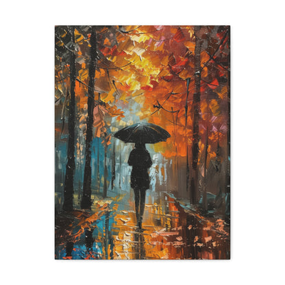 girl with an umbrella walking through forest road - Leonid Afremov Style Digital Print Canvas Gallery Wraps