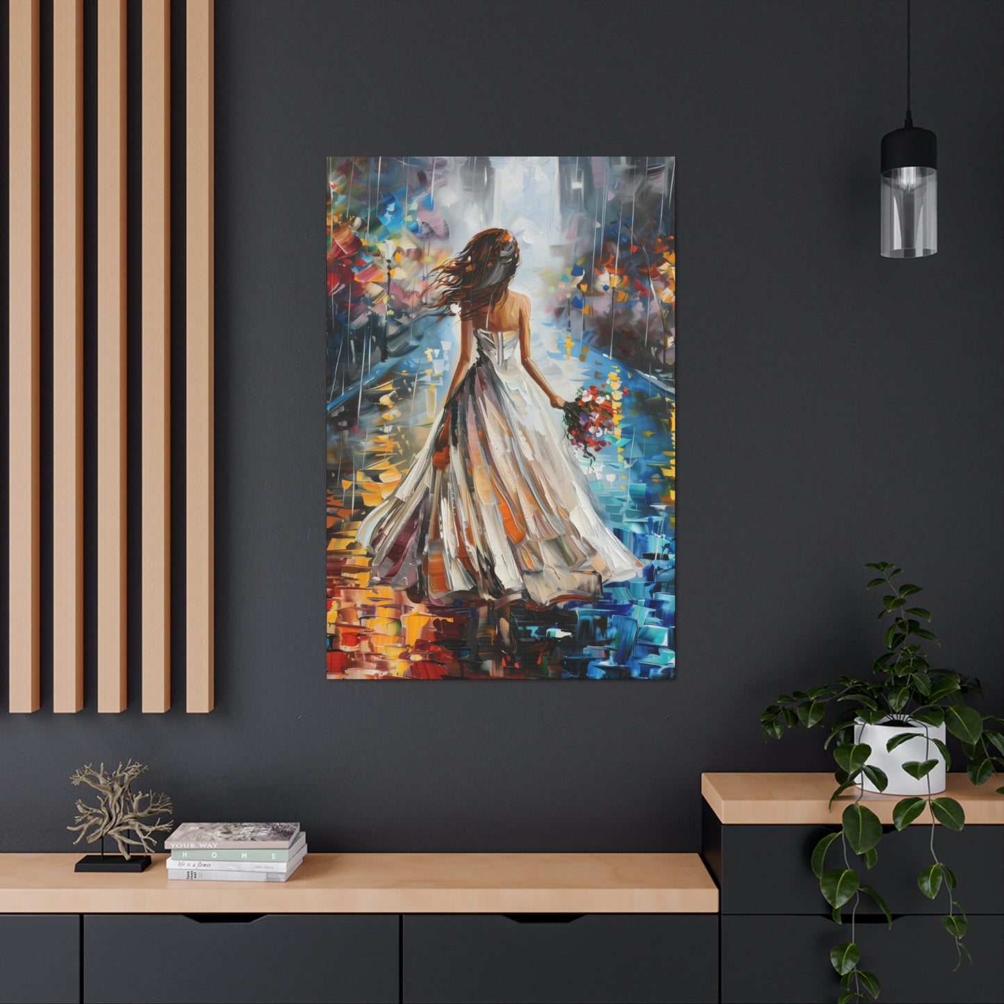 bride walking in street - Leonid Afremov Style Digital Print Canvas Gallery Wraps