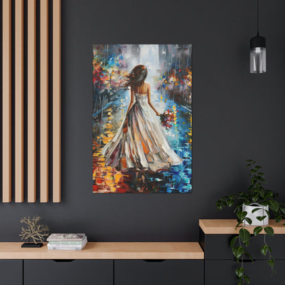 bride walking in street - Leonid Afremov Style Digital Print Canvas Gallery Wraps