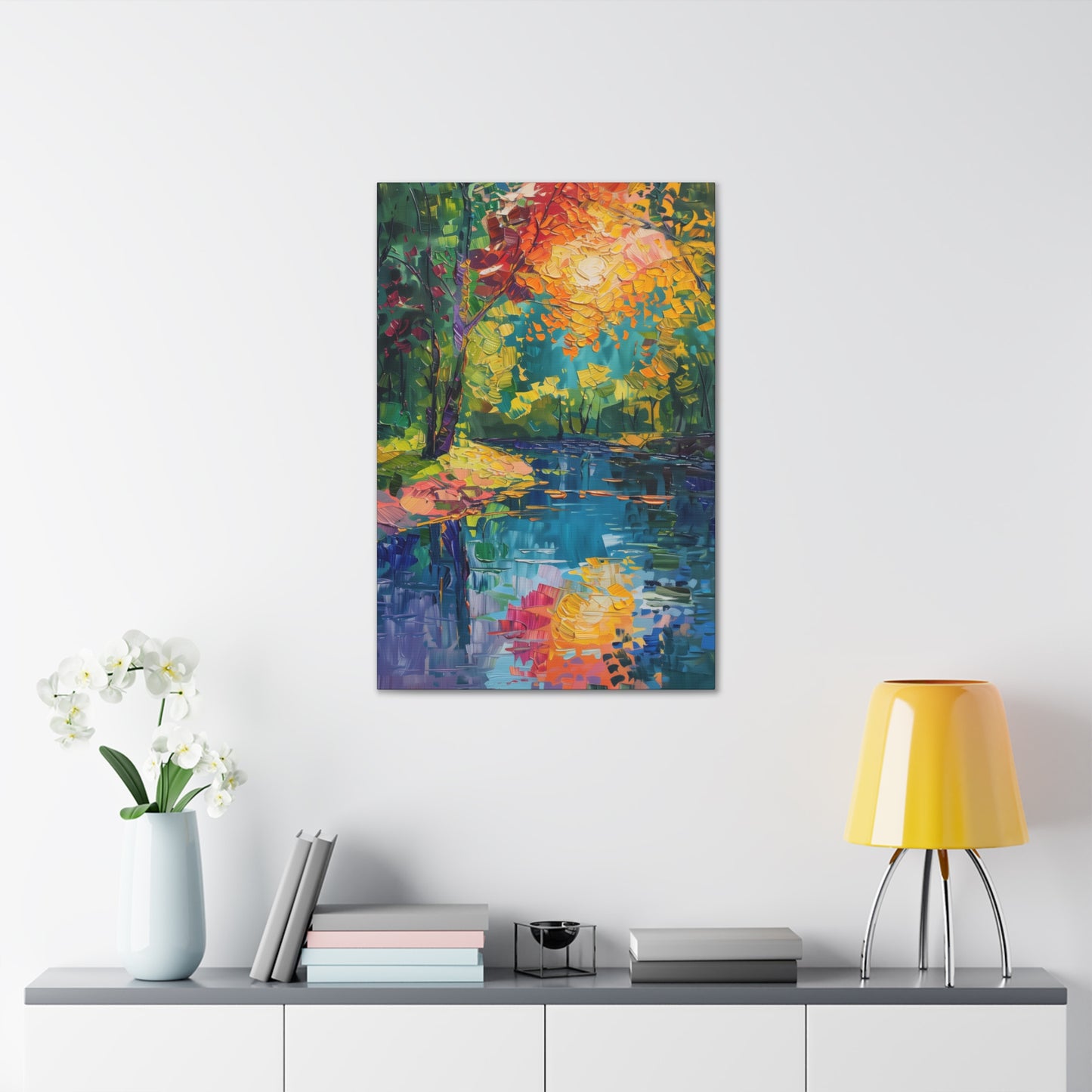 River in a Autumn Forest - Claude Monet Style Digital Print Canvas Gallery Wraps