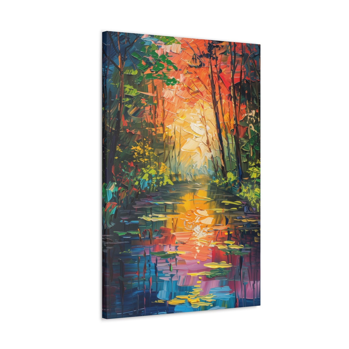 Lake in a Autumn Forest - Claude Monet Style Digital Print Canvas Gallery Wraps