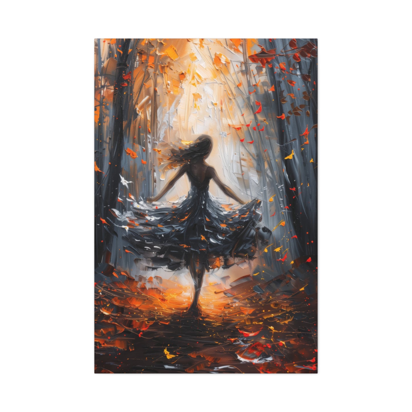 girl dancing in Autumn Forest Digital Oil Painting Print Canvas Gallery Wraps