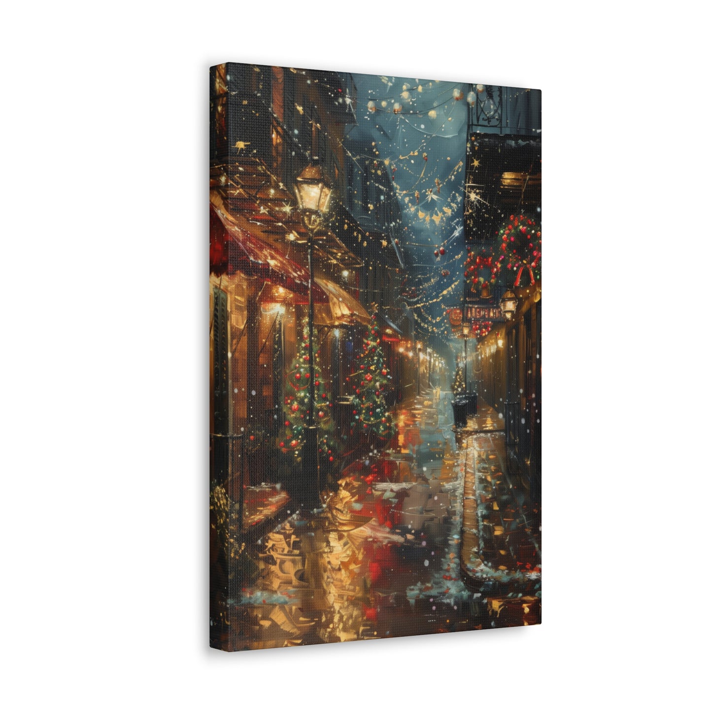 Christmas Time Downtown Street Corner - Rembrandt Style Digital Oil Painting  Canvas Gallery Wraps