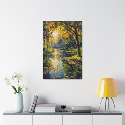 River in a Forest - Claude Monet Style Digital Print Canvas Gallery Wraps