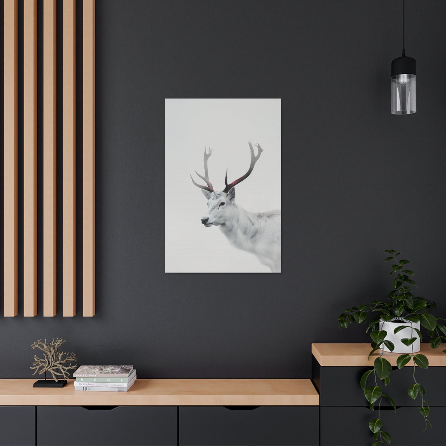 White Reindeer Digital Illustration Canvas Gallery Wraps