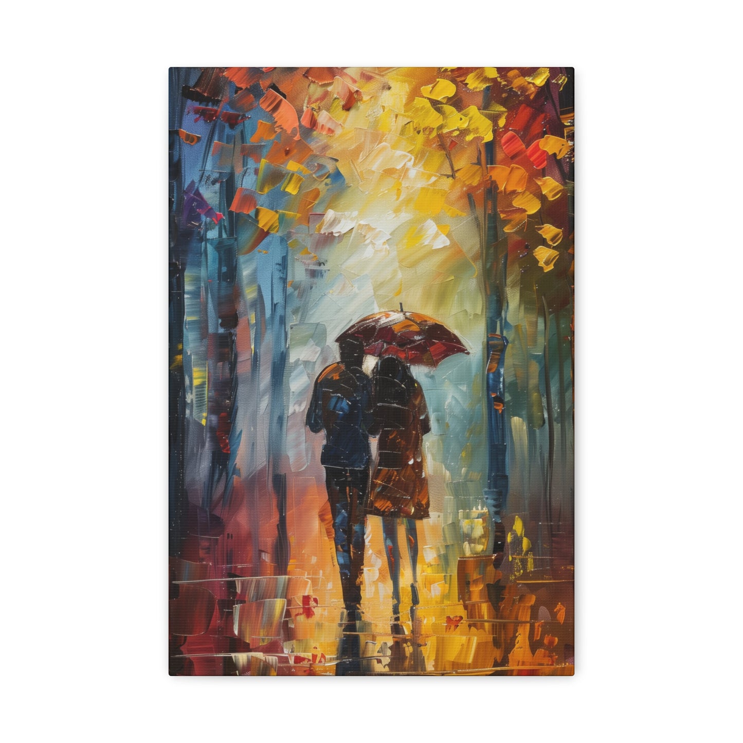 Couple Walking in the Street with Umbrella - Leonid Afremov Style Digital Oil Painting Canvas Gallery Wraps