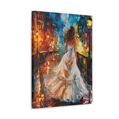 bride walking in Bridge - Leonid Afremov Style Digital Print Canvas Gallery Wraps