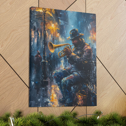 Man Playing Horn on the Street - Rembrandt Style Digital Oil Painting Canvas Gallery Wraps