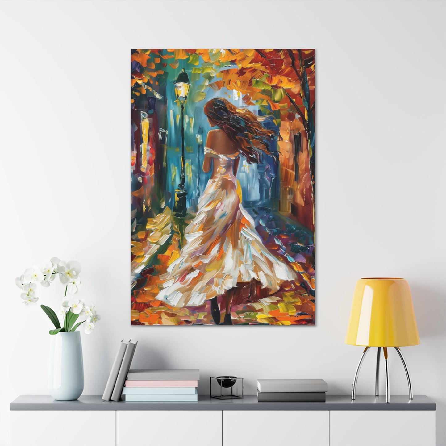 A girl walking in the streets - Leonid Afremov Style Digital Print Canvas Gallery Wraps