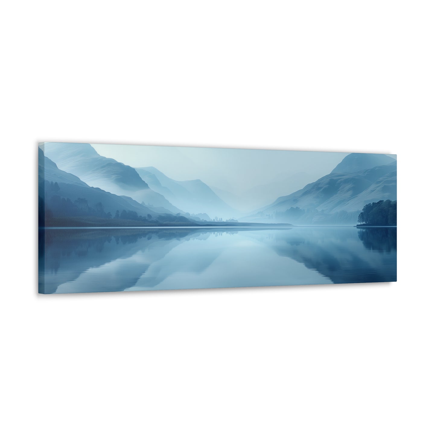 Lake Landscape with Mountains - Morning Mist Panorama Canvas Gallery Wraps