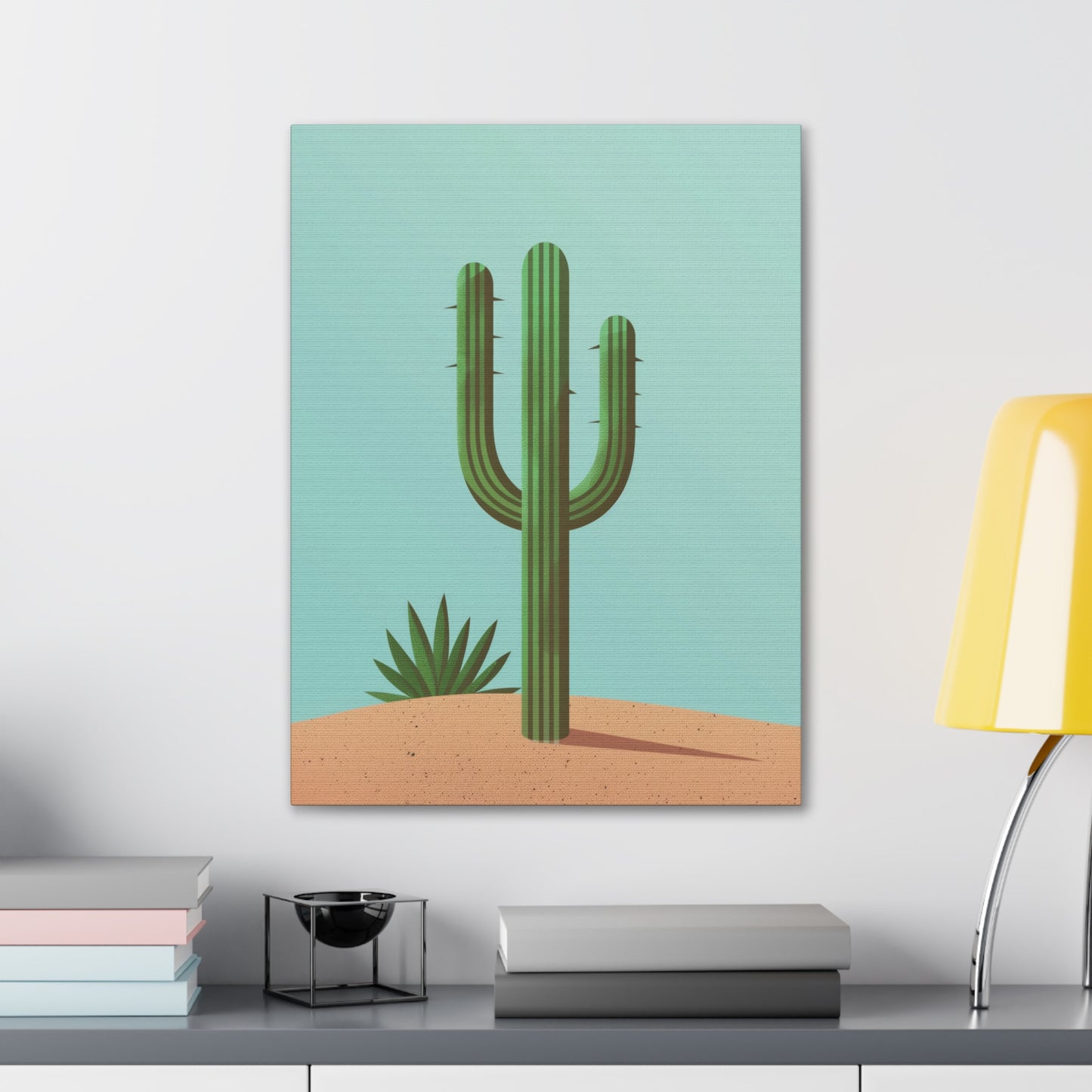 Saguaro Cactus in Desert - Illustration Canvas Gallery Wraps