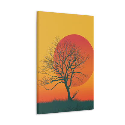 leafless tree in a Golden Sunset Digital Illustration Canvas Gallery Wraps