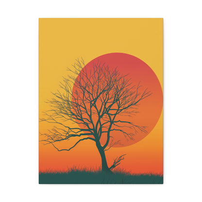 leafless tree in a Golden Sunset Digital Illustration Canvas Gallery Wraps