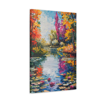 Pond in a Autumn Forest - Claude Monet Style Digital Print Canvas Gallery Wraps