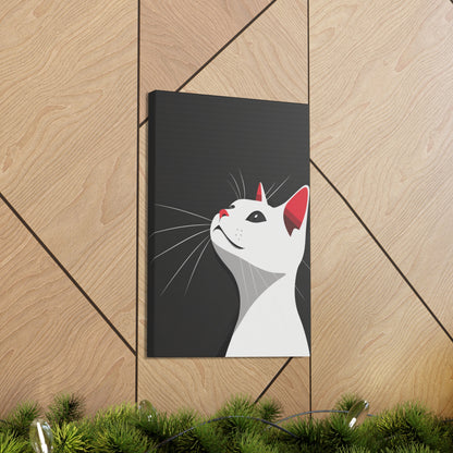 White Cat in Black Background Digital Illustration Canvas Gallery Wraps