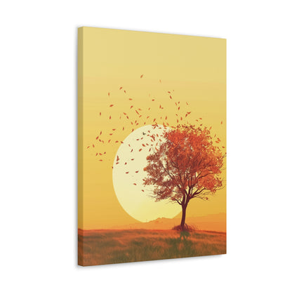 Red Tree in a Golden Sunset Digital Illustration Canvas Gallery Wraps